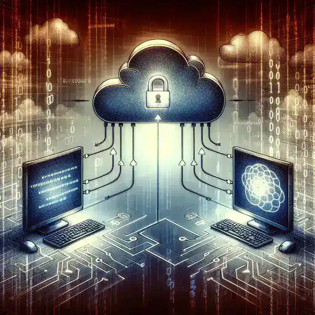 "Imagem ilustrativa de um usuário protegido usando uma VPN para compartilhar dados de forma segura em uma rede pública, destacando práticas de segurança digital e privacidade online."